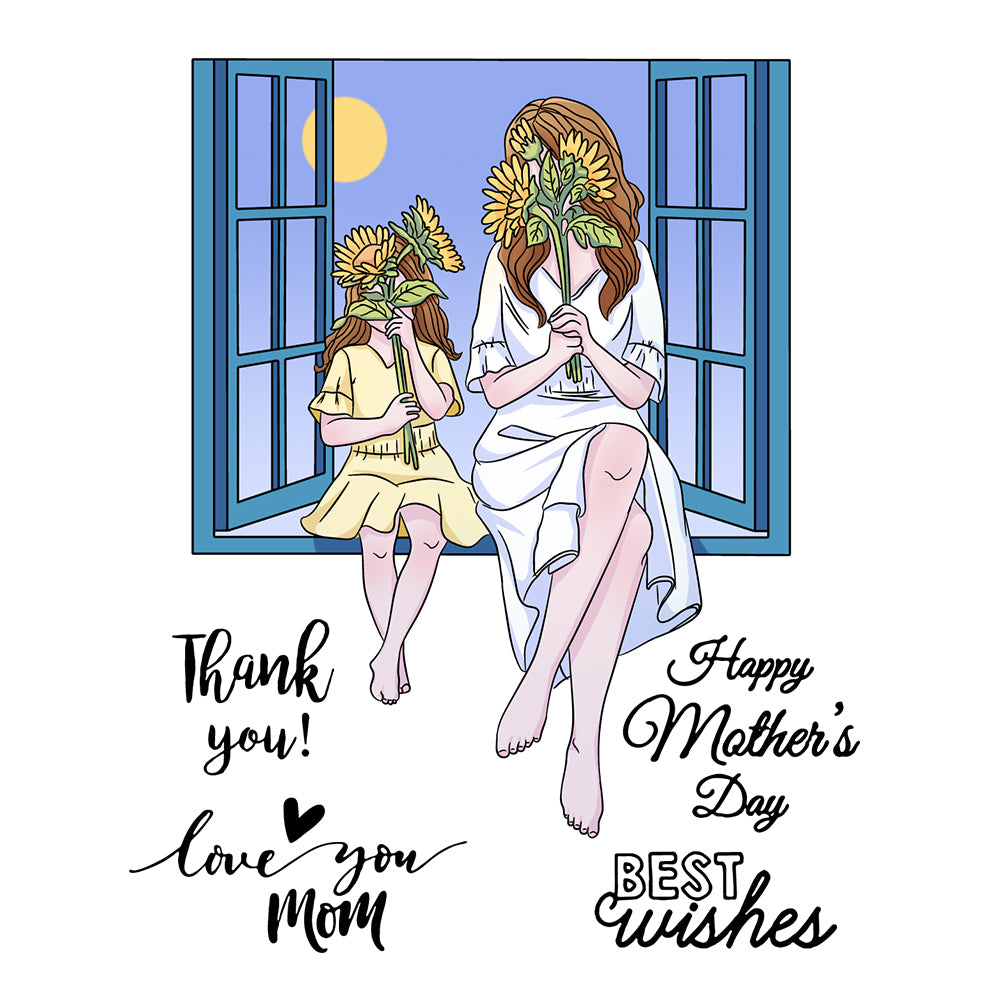 Mother Daughter Sit on Windowsill Mother's Day Daisy Cutting Dies And Stamp Set YX513-S+D