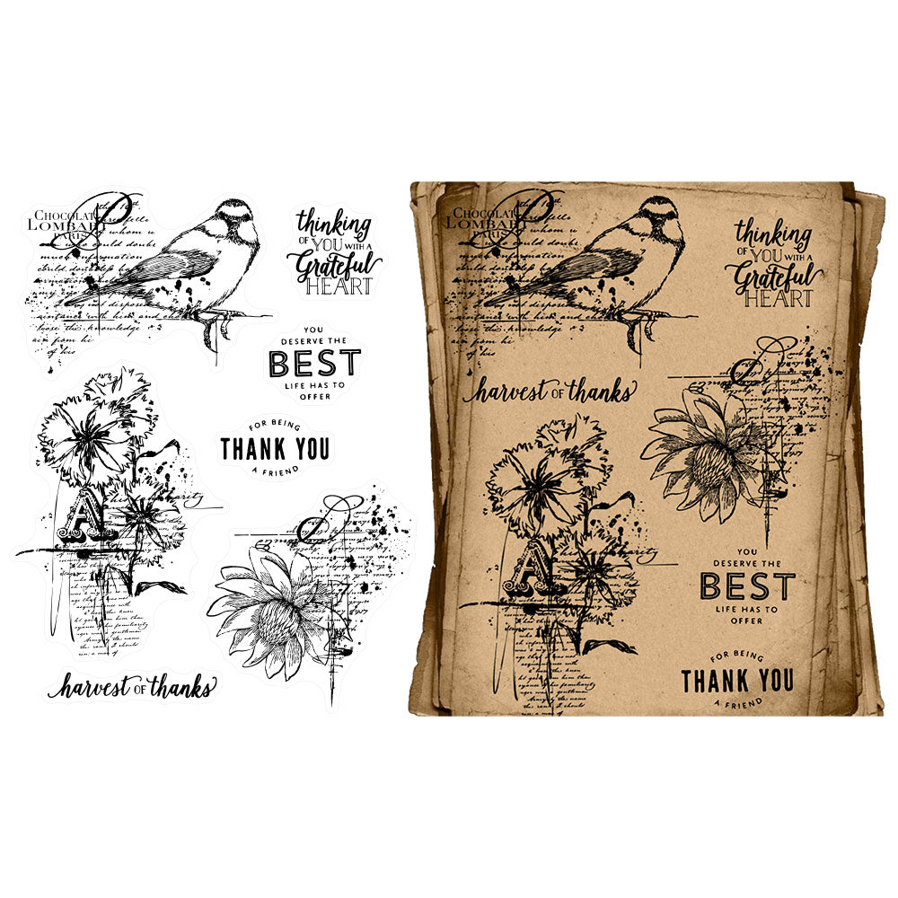 Retro Autumn Sparrow Bird And Flowers Clear Stamp YX787