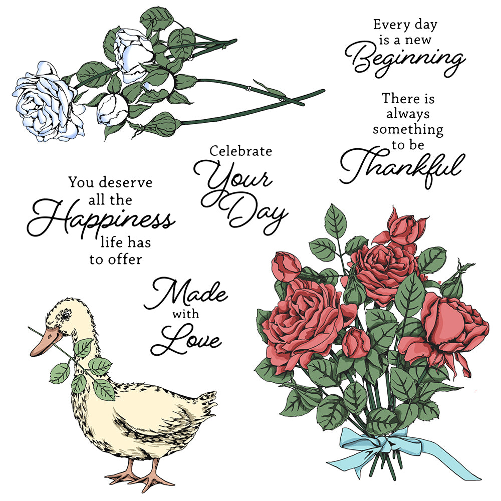 Bloom Bundle Roses And Duck Cutting Dies And Stamp Set YX593-S+D