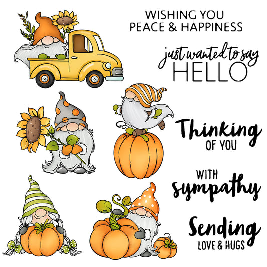 Harvest Pumpkin Sunflower Gnome Cutting Dies And Stamp Set YX532-S+D