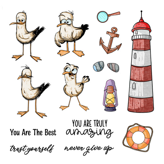 Lighthouse And Cute Funny Ducks Cutting Dies And Stamp Set YX485-S+D