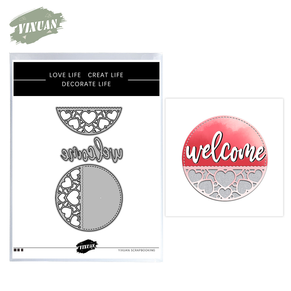 Round Welcome Hearts Shaker Metal Cutting Dies Set YX1040