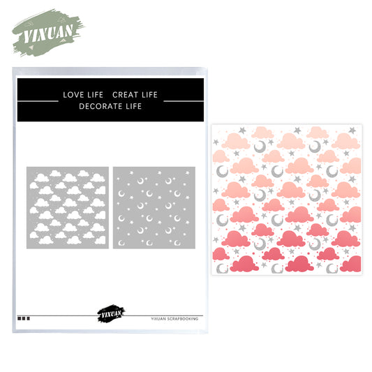 2pcs Moons And Stars In Clouds Plastic Stencils For Decor Scrapbooking Cards Background 20220817-114