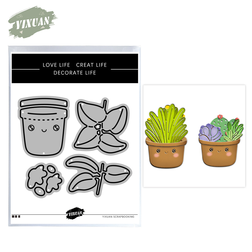 Cute Cartoon Potted Plants Smiles Cutting Dies Set YX860