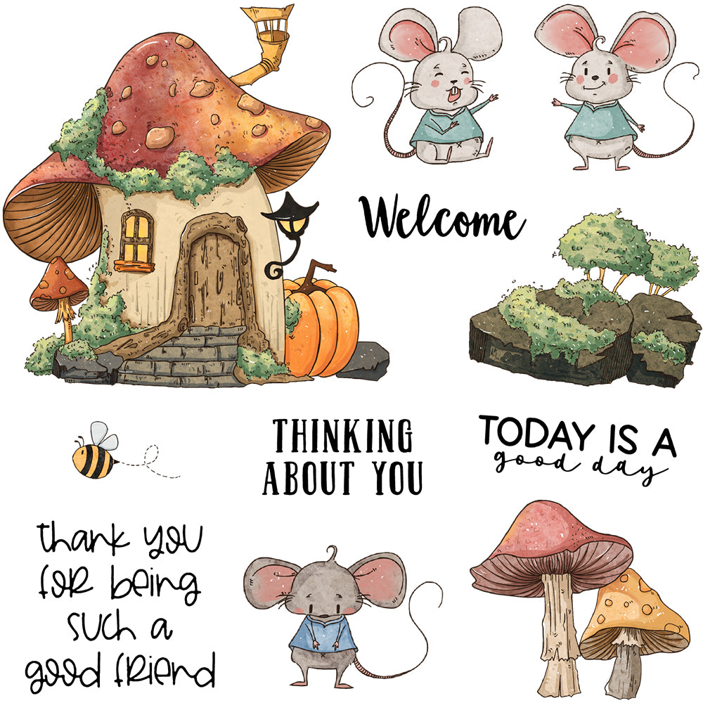 Mouse Mushroom House Cutting Dies And Stamp Set YX480-S+D