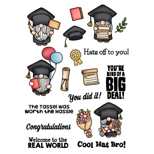 Gnome Graduation Season Cutting Dies And Stamp Set YX496-S+D