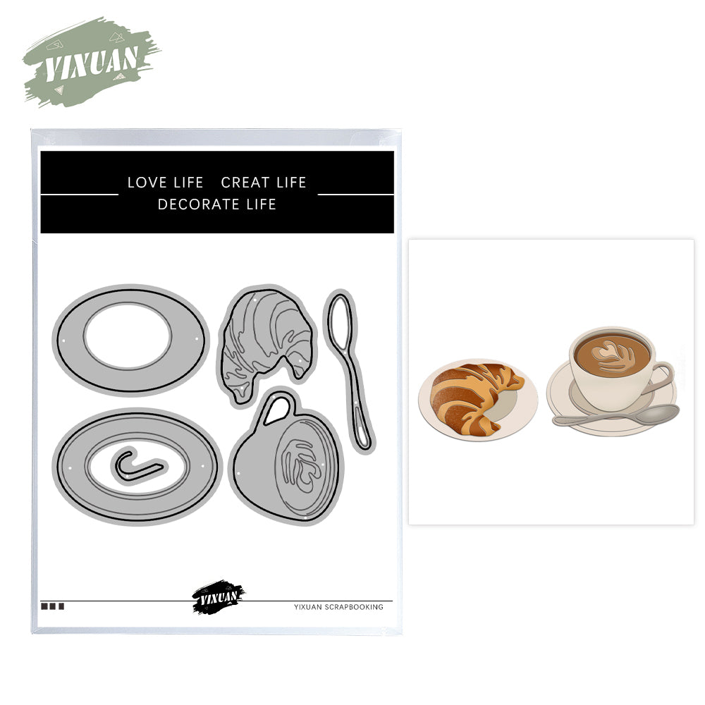 Croissant Bread And Coffee Breakfast Metal Cutting Dies Set YX1073