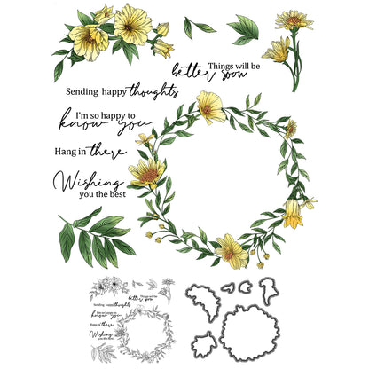 Spring Series Floral Flowers Wreath Cutting Dies And Stamp Set YX1154-S+D