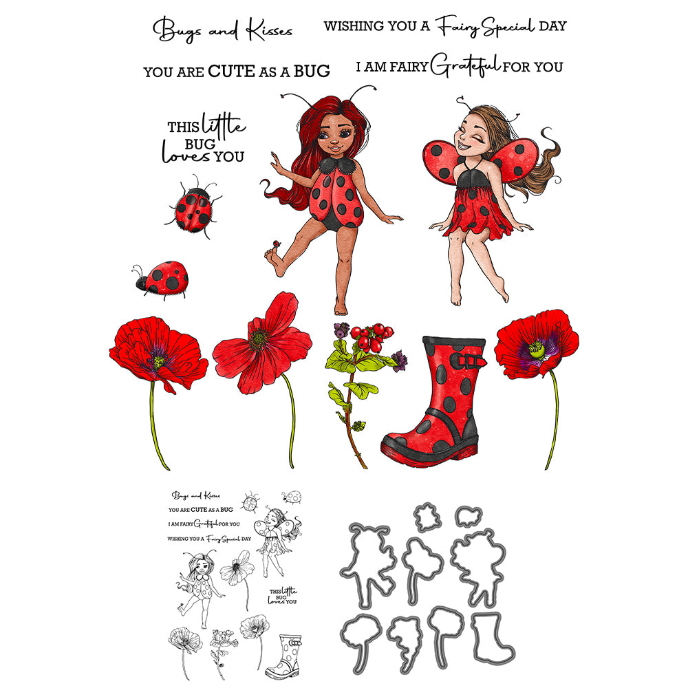Spring Flowers And Ladybug Girl Fairy Cutting Dies And Stamp Set YX1132-S+D