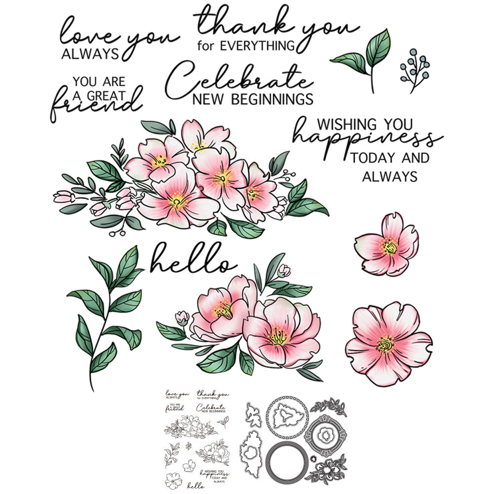 Spring Series Blooming Flowers Cutting Dies And Stamp Set YX902-S+D