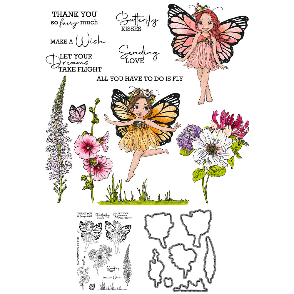 Spring Flowers Floral Girl Butterfly Fairy Cutting Dies And Stamp Set YX1130-S+D