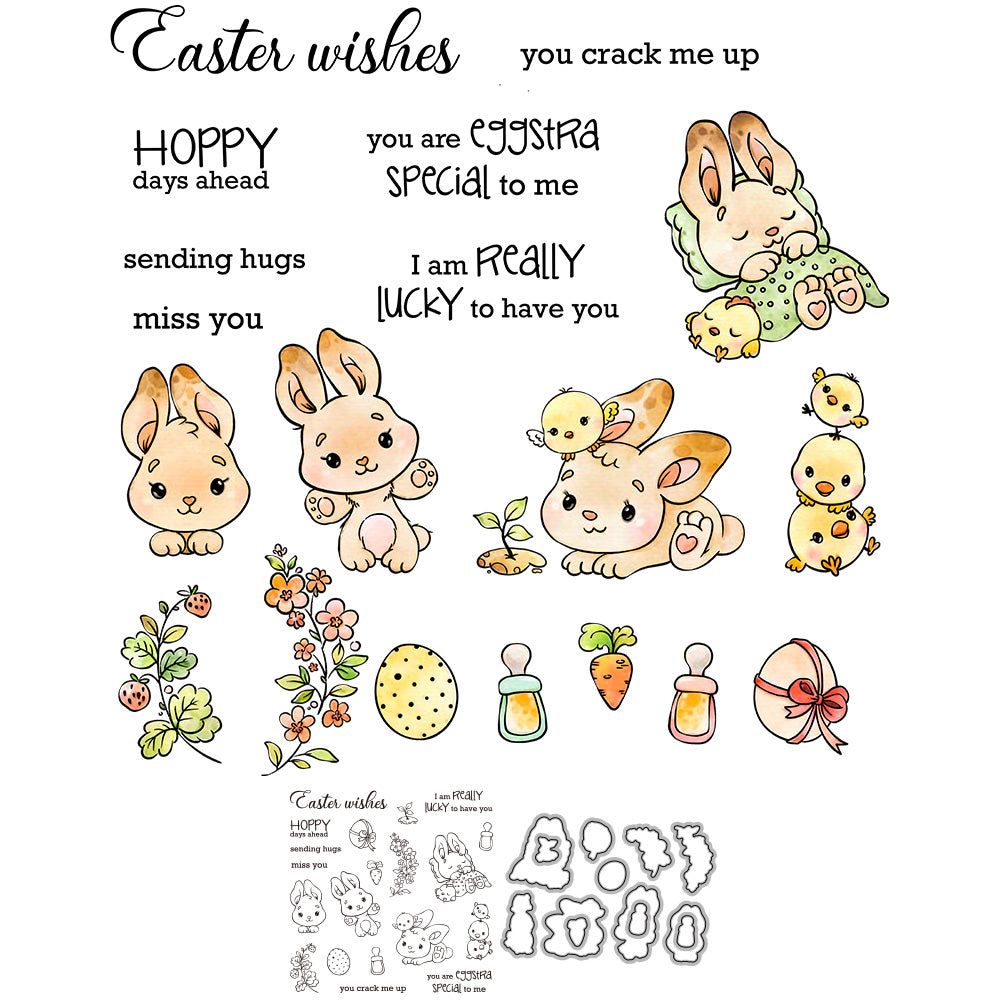 Easter Series Cute Rabbits And Chicks Cutting Dies And Stamp Set YX972-S+D