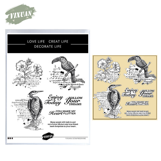 Flowers And Big Mouth Birds Vintage Clear Stamp YX1109