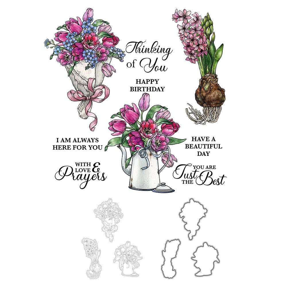 Bunches Of Flowers In Vase Home Decor Cutting Dies And Stamp Set YX1158-S+D