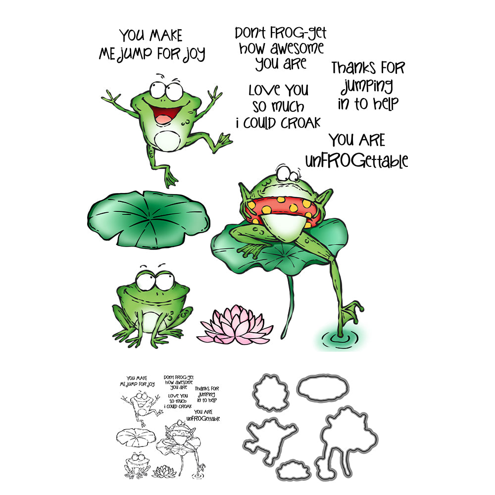 Cute Cartoon Frogs In Pond Cutting Dies And Stamp Set YX1093-S+D