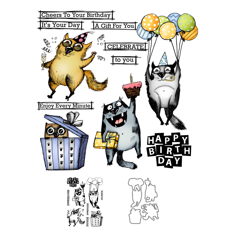 Happy Birthday Gifts Funny Cats Cutting Dies And Stamp Set YX1023-S+D