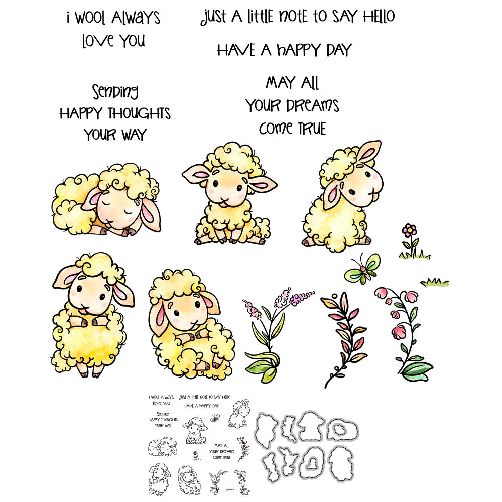 Cute Little Lamb Sheep Cutting Dies And Stamp Set YX973-S+D