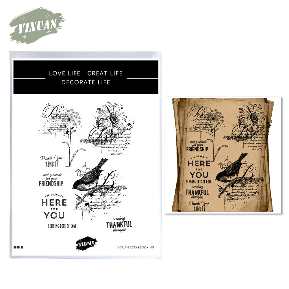 Retro Flowers Bird Sparrow Winter Series Clear Stamp YX790