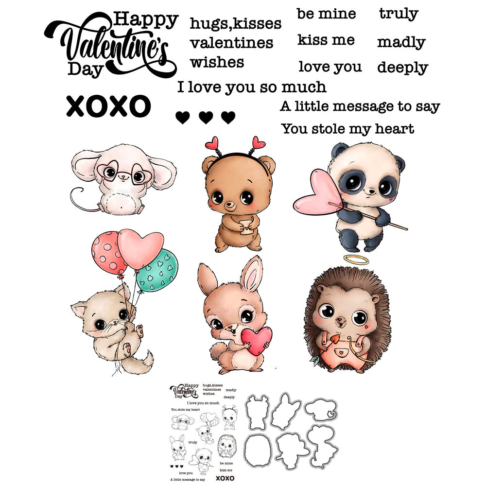 Heart Balloons And Cute Animals Cutting Dies And Stamp Set For Valentine's Day YX876-S+D