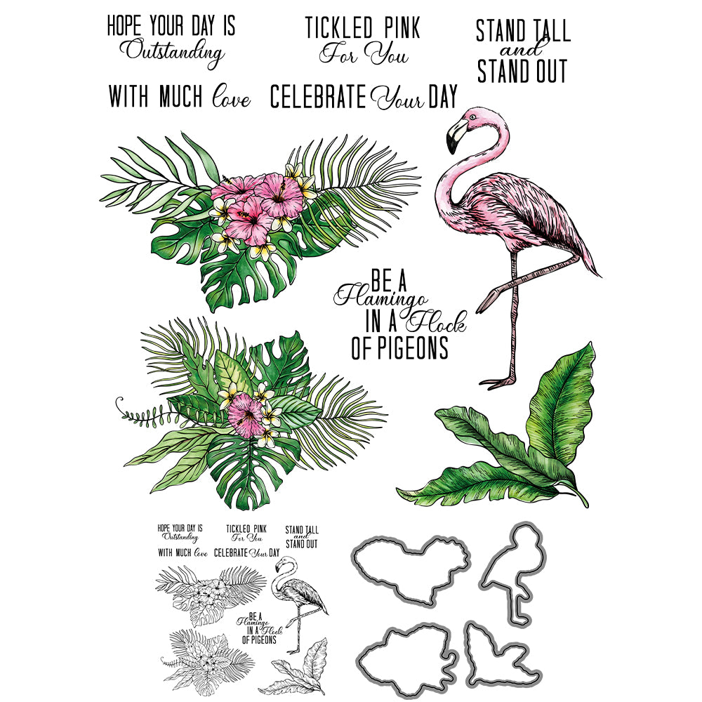 Summer Plam Leaves And Flamingo Cutting Dies And Stamp Set YX1189-S+D
