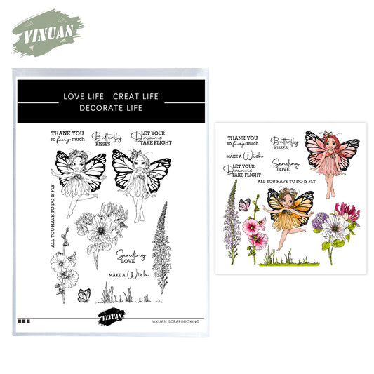 Spring Flowers Floral Girl Butterfly Fairy Cutting Dies And Stamp Set YX1130-S+D