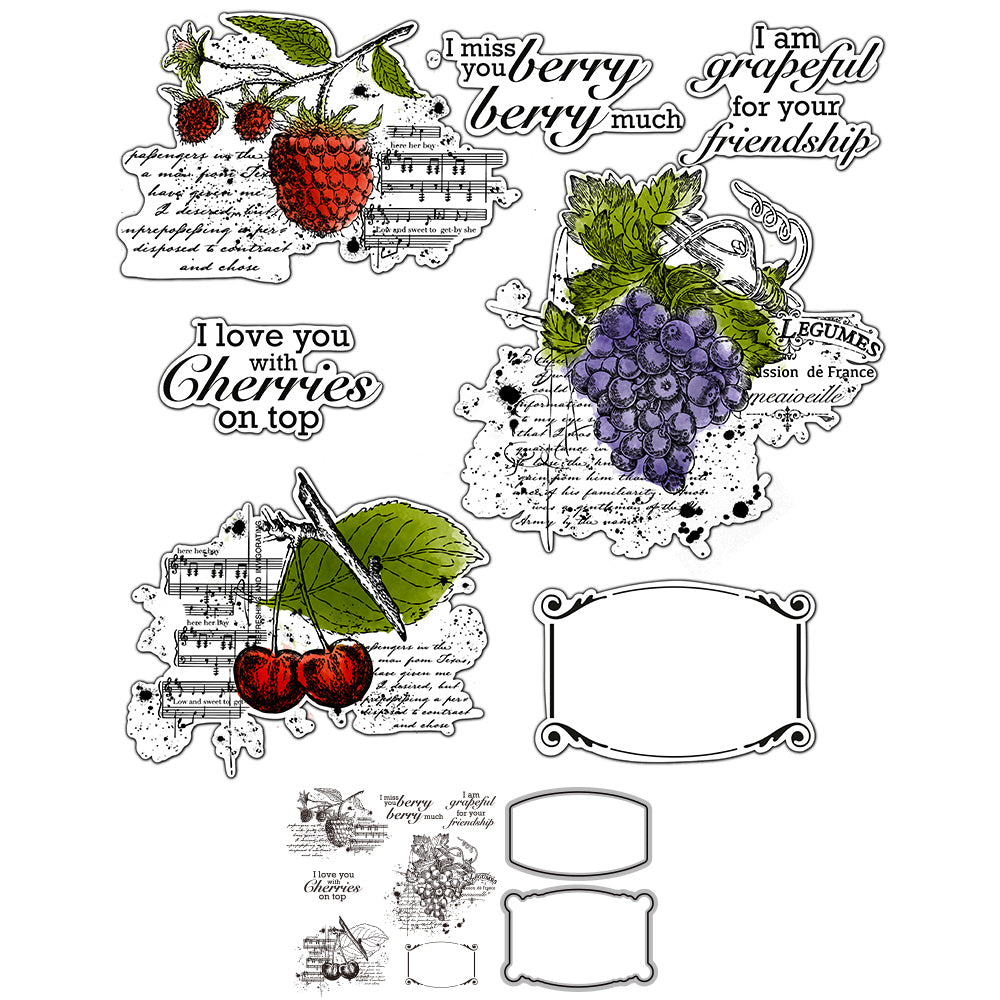 Spring Sweet Fruits Berry Cherry Grape Cutting Dies And Stamp Set YX938-S+D