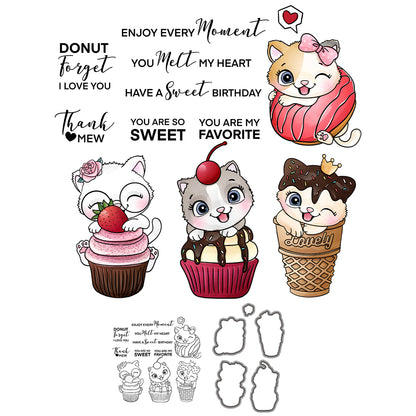 Cute Kitty Cats And Sweet Birthday Cupcakes Cutting Dies And Stamp Set YX1178-S+D