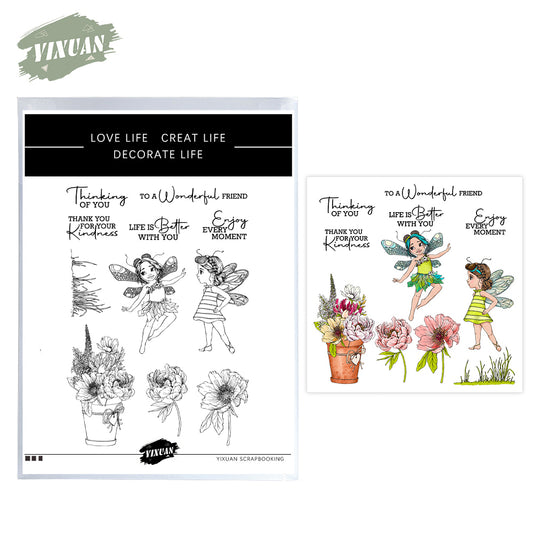 Spring Flowers And Beautiful Dragonfly Girls Fairy Cutting Dies And Stamp Set YX1129-S+D