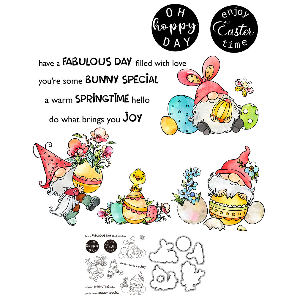 Colorful Easter Eggs And Cute Gnome Cutting Dies And Stamp Set YX974-S+D