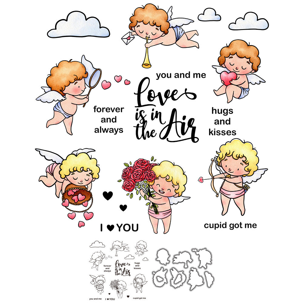 Cute Love Baby Cupid And Roses Cutting Dies And Stamp Set For Valentine's Day YX901-S+D