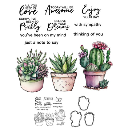 Garden Potted Plants Cactus Succulent Cutting Dies And Stamp Set YX1188-S+D