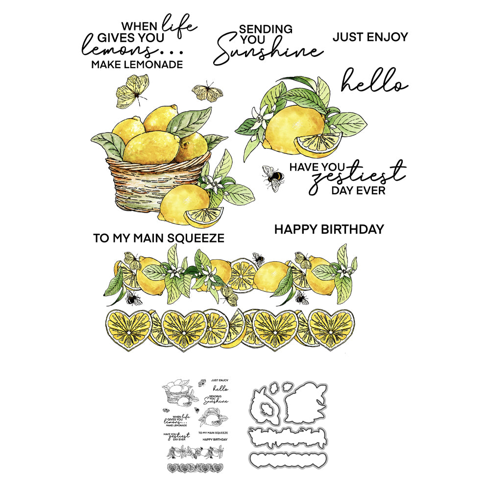 Spring Series Baskets Of Lemons Cutting Dies And Stamp Set YX1074-S+D