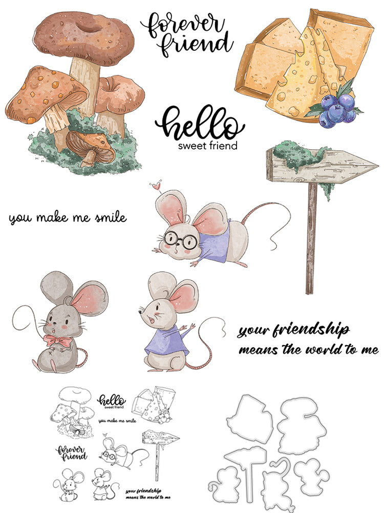 Cheese Mouse Mushroom cutting dies and stamp set YX478-S+D