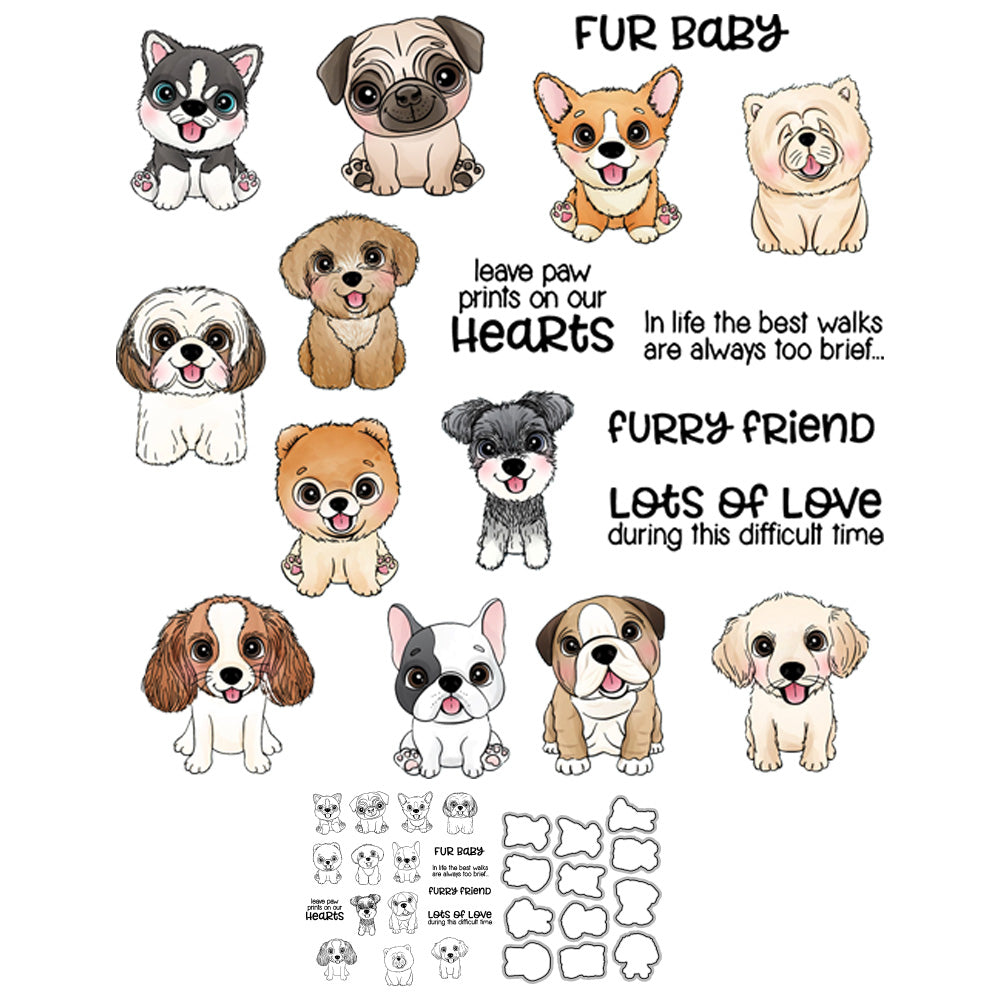 Cute Little Pet Dogs Puppy Cutting Dies And Stamp Set YX577-S+D