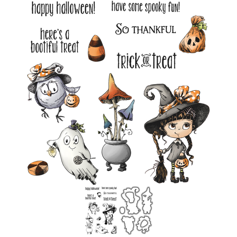 Happy Halloween Cutting Dies And Stamp Set Halloween Ghost Witch Pumpkin YX767-S+D