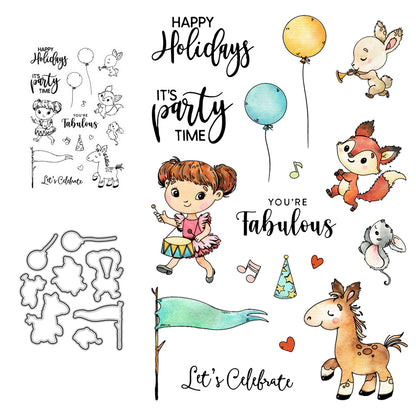 Lovely Girl And Animals Cutting Dies And Stamp Set YX500-S+D