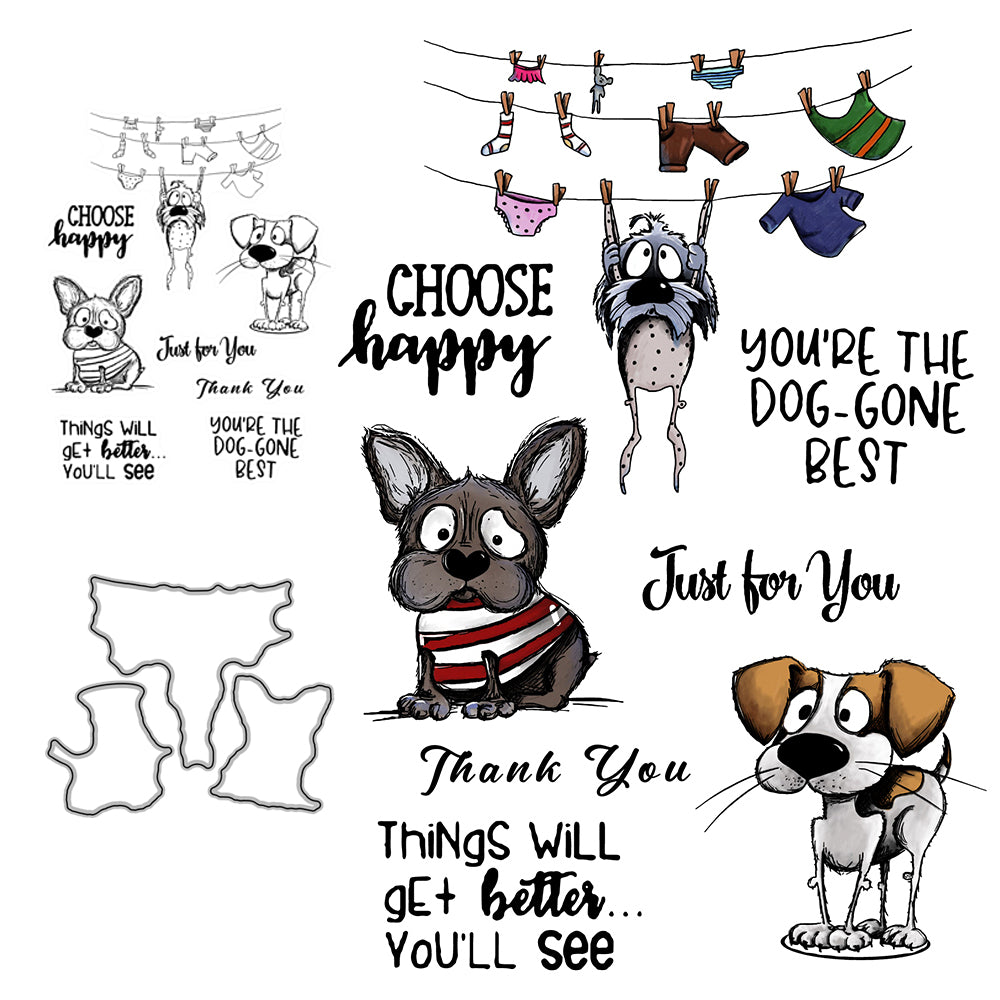 Cute Pets Dogs Cutting Dies And Stamp Set YX494-S+D