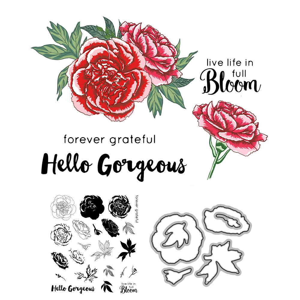 Blooming Roses Flowers Cutting Dies And Stamp Set YX649-S+D