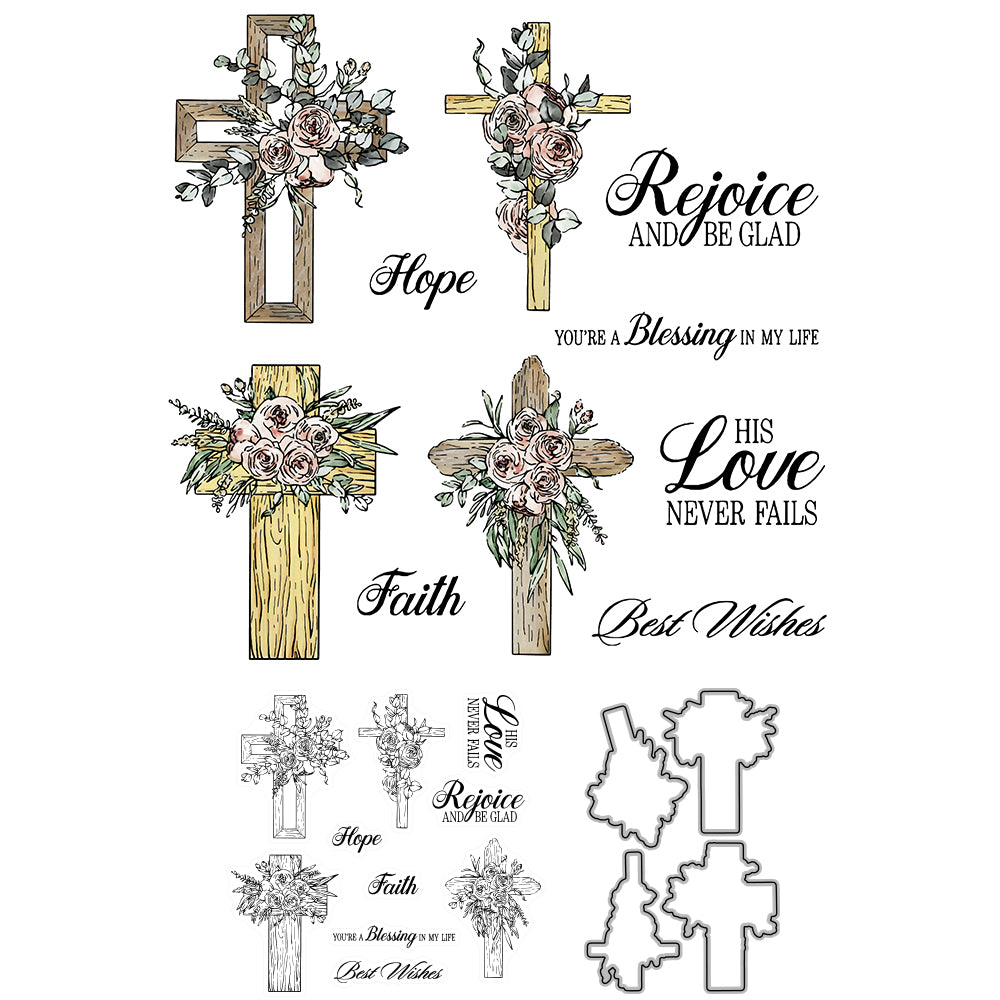 Flowers Floral Cross Cutting Dies And Stamp Set YX552-S+D