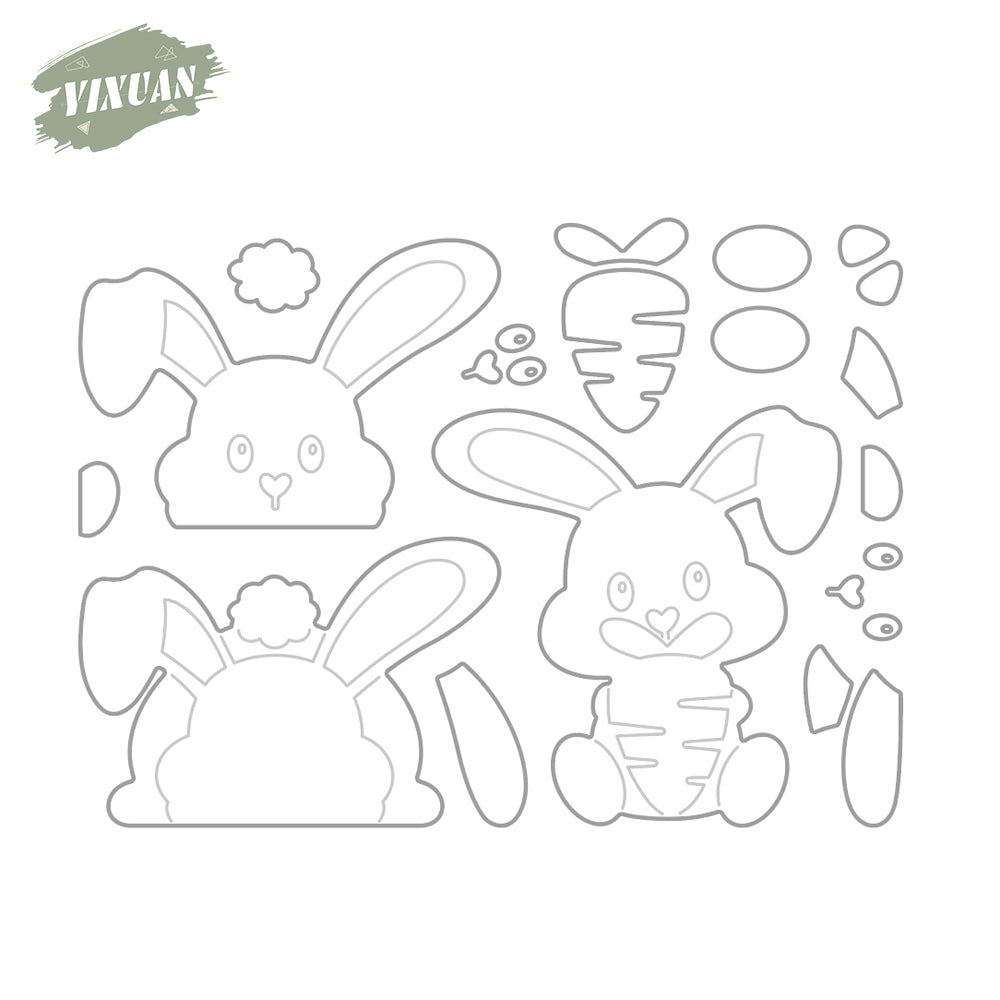 Cute Cartoon Rabbits And Carrot Metal Cutting Dies Set YX1033