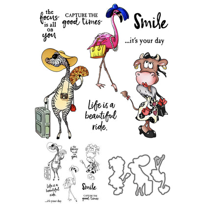 Cute Funny Animal Lady Cutting Dies And Stamp Set YX581-S+D