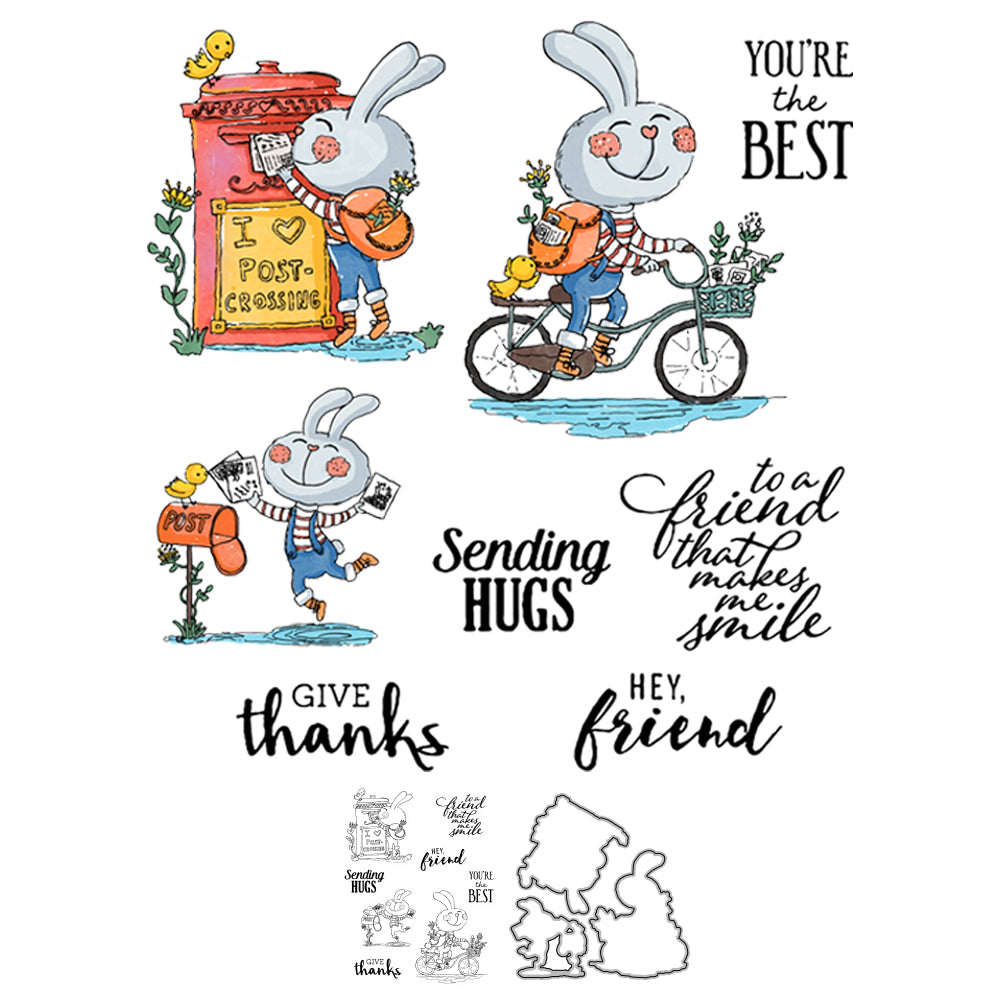 Cute Post Rabbits And Post Box Cutting Dies And Stamp Set YX541-S+D