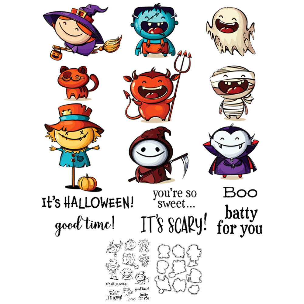 Funny Halloween Cutting Dies And Stamp Set Witch Goast Scarecrow YX762-S+D