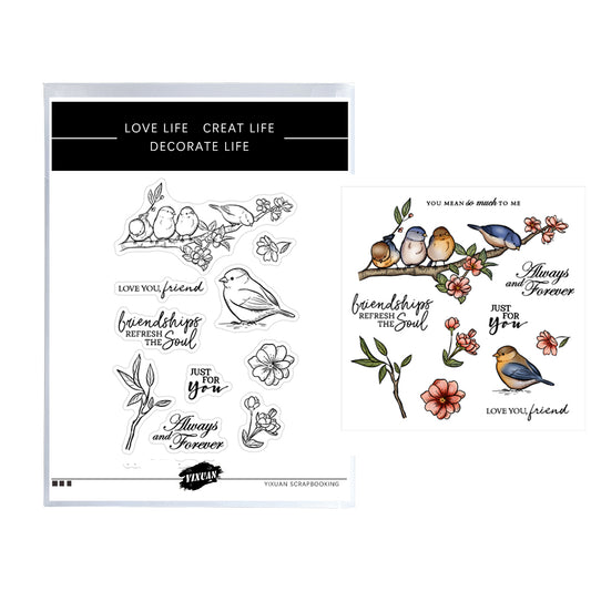 Spring Birds And Peach Blossom Cutting Dies And Stamp Set YX381-S+D