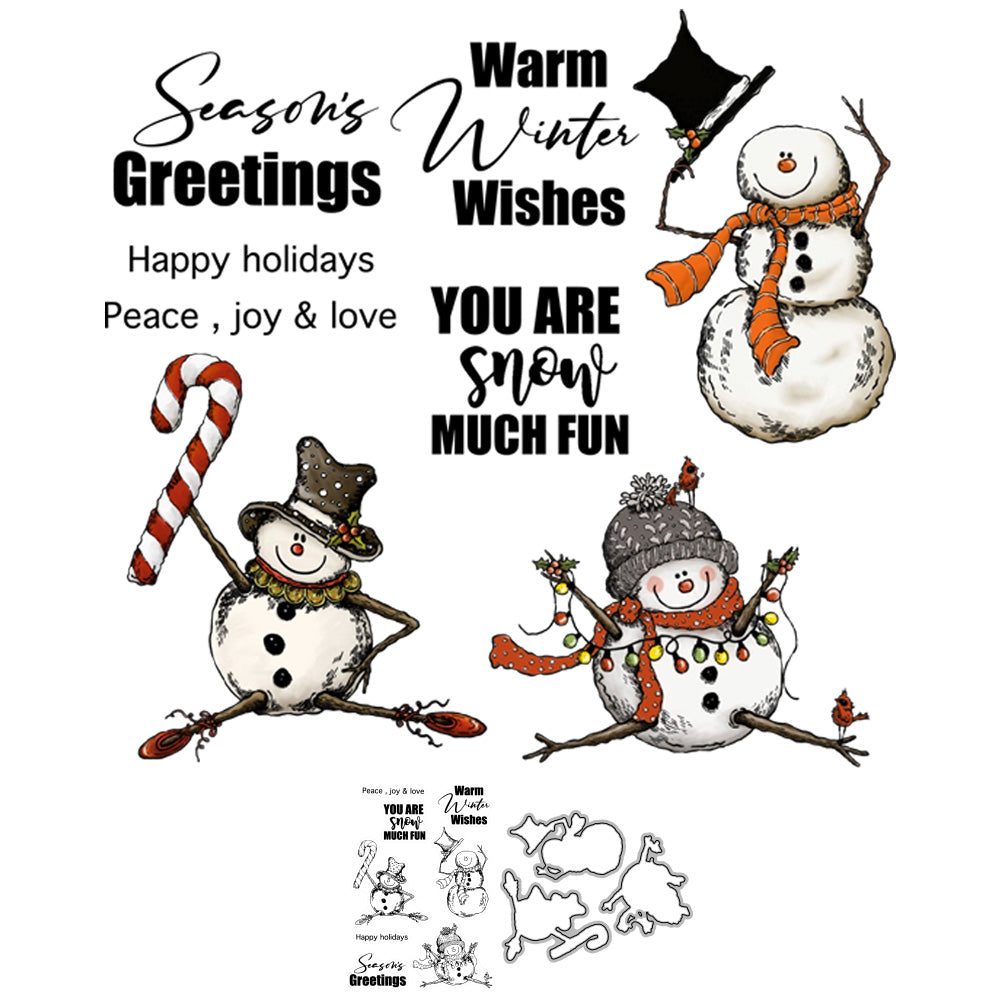 Winter Christmas Series Cute Snowman In Hat Cutting Dies And Photopolymer Stamp Set YX809-S+D