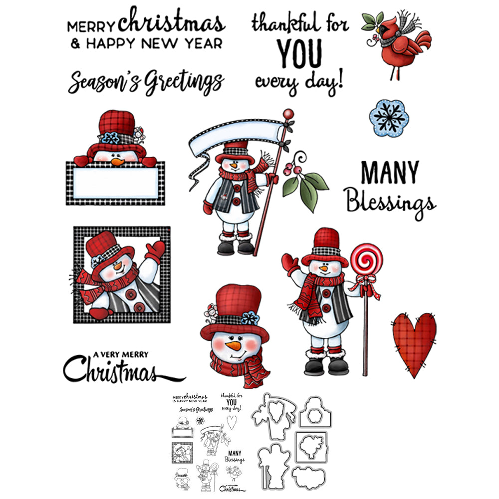 2022 Winter Cute Christmas Snowman Cutting Dies And Stamp Set YX775-S+D