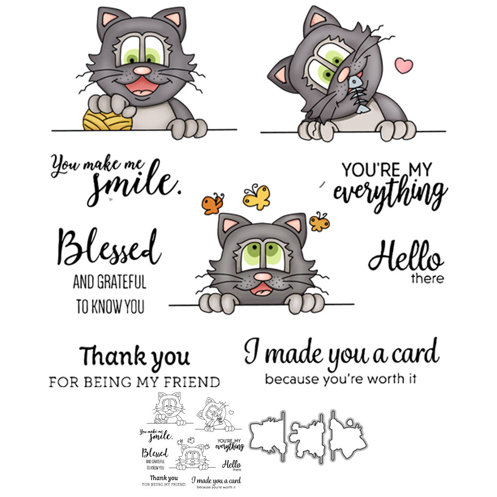 Kawaii Little kitty Pet Cats Cutting Dies And Stamp Set YX643-S+D