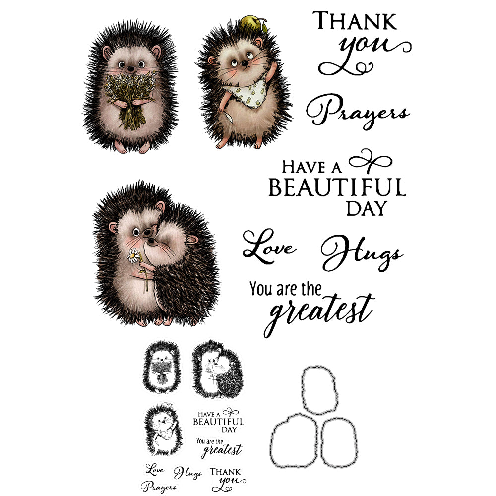Cute Little Hedgehog Mini Cutting Dies And Stamp Set YX582-S+D