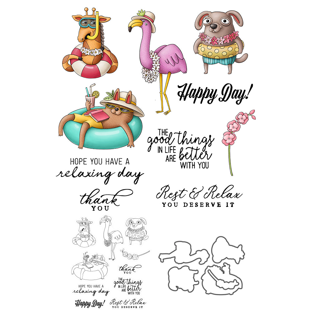 Summer Swimming Animals Cutting Dies And Stamp Set YX534-S+D