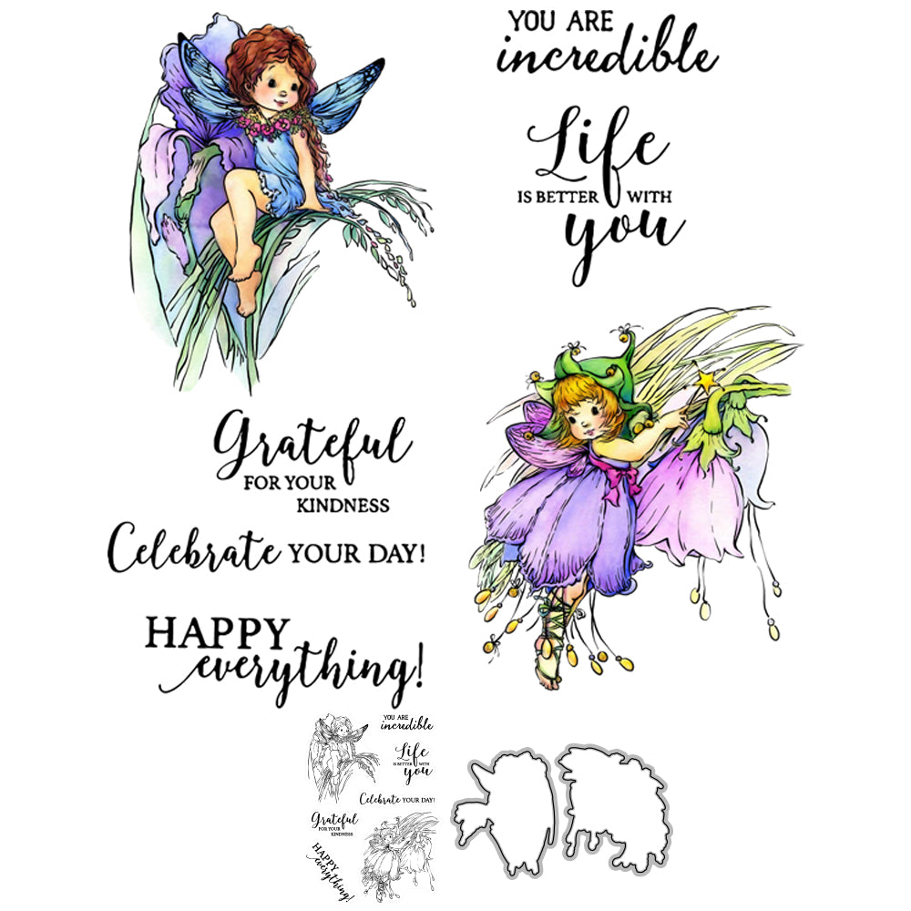 Beautiful Little Flower Fairy Cutting Dies And Stamp Set YX726-S+D